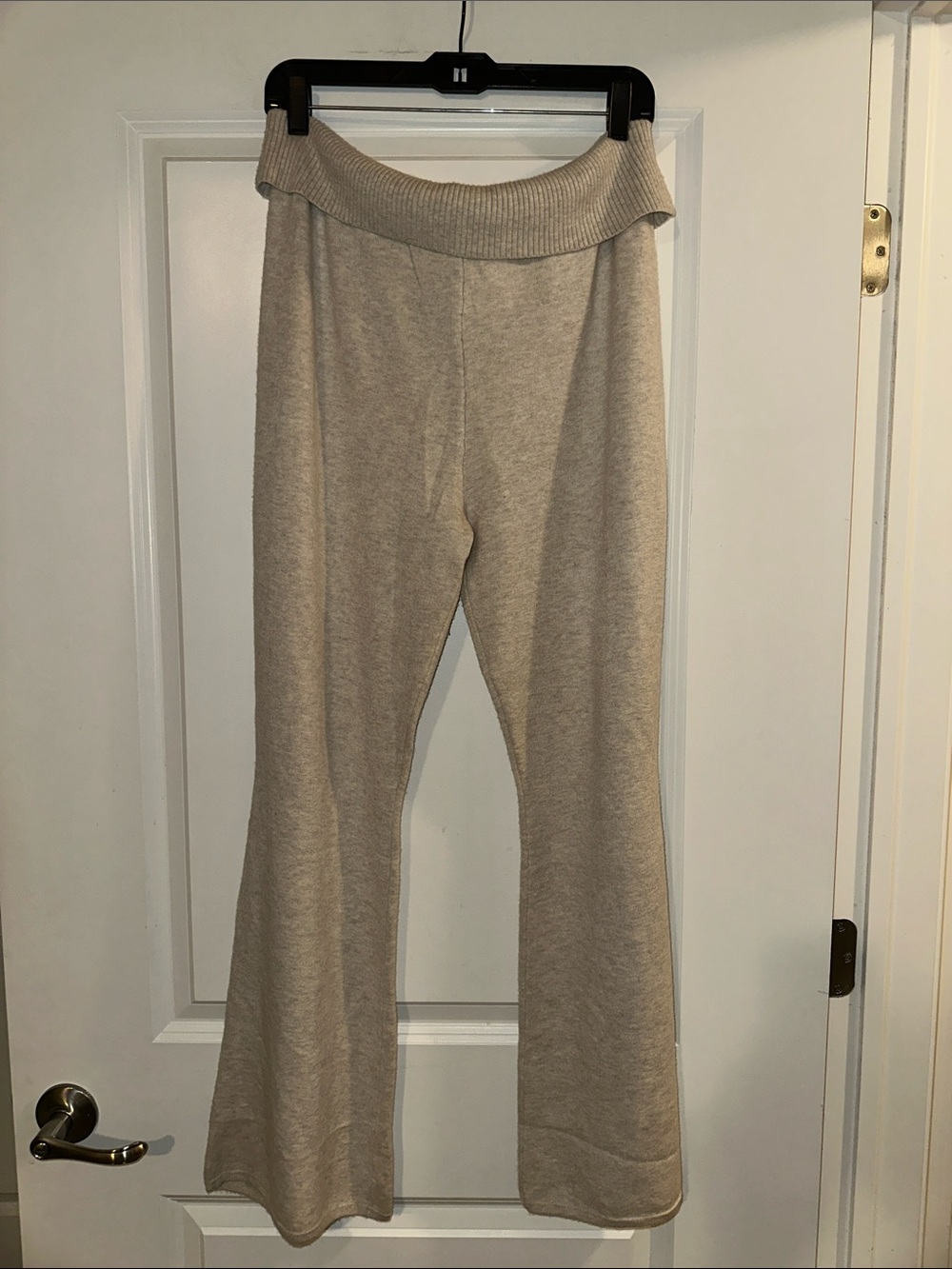 Gilly Hicks Beige Fold-Over Waist Knit Flare Pants